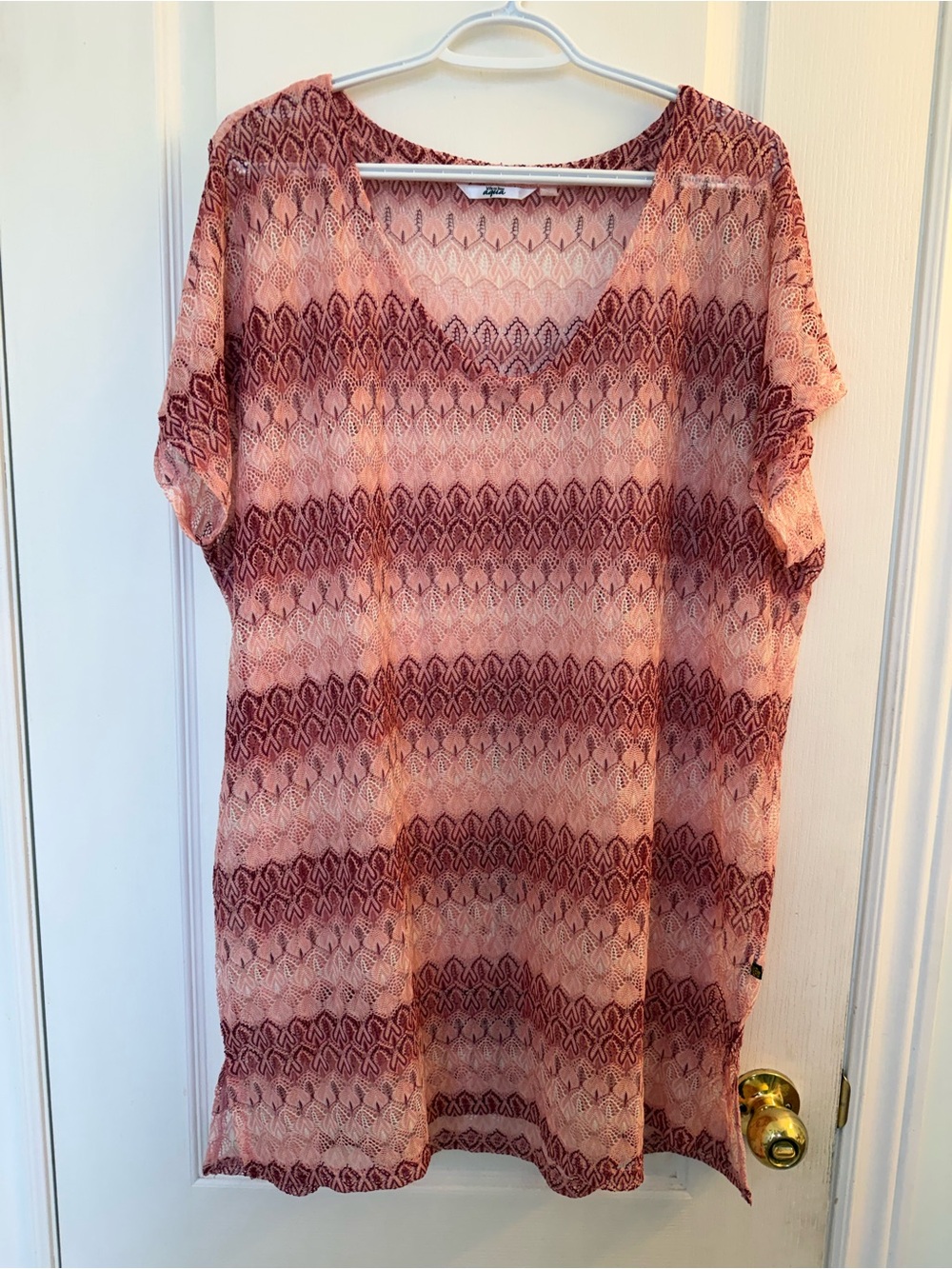 Lightweight Crochet Tunic Cover-Up in Dusty Rose and Burgundy